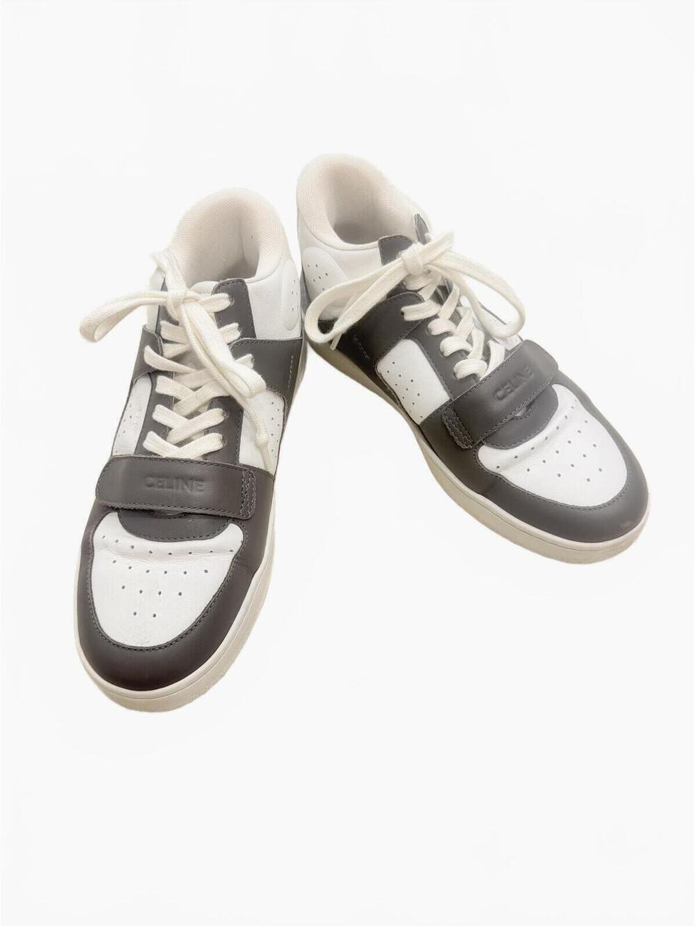 Celine CT-02 Mid Top Black White Leather Logo Strap Sneakers Trainer Sz‎ 37